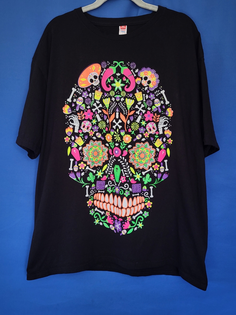 T-shirt XL Skull Neon Colors Day of The Dead Cotton  Festival